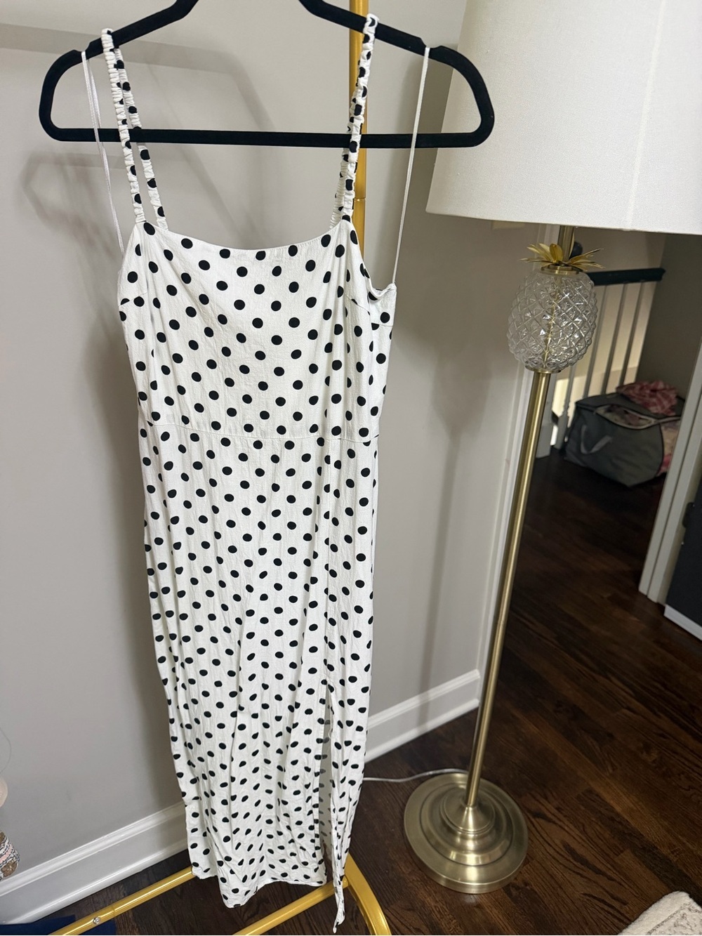 Zara White Midi Slip Dress with Black Polka Dots